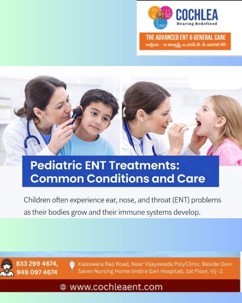 Pediatric ENT doctor examining ear and throat problems in children